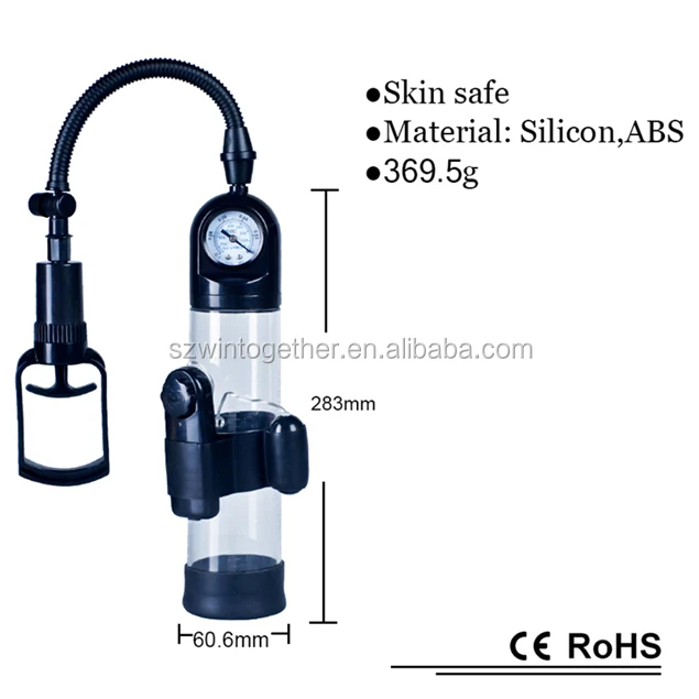 Male penis enlargement vibrating penis pump with pressure gage
