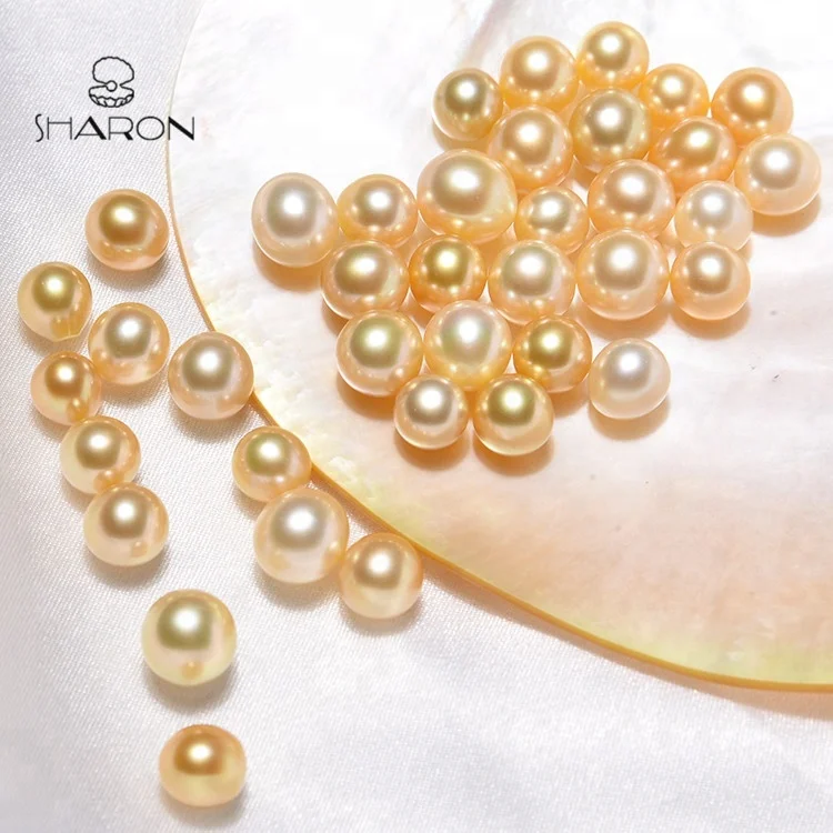 
Shiny Wholesale 8-11mm AA+ Round Golden Loose South Sea Saltwater Bulk The Bead Pearl 