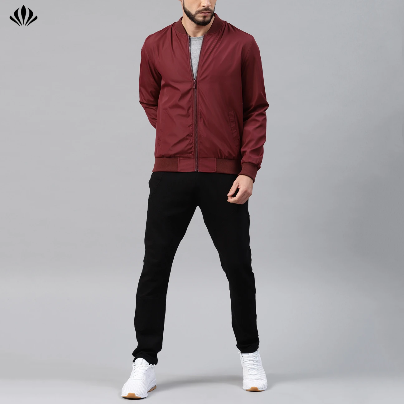 Wholesale Custom Printing Men Red 100% Polyester Long Sleeve Hip Hop Jacket Men Maroon Solid Bomber Jacket