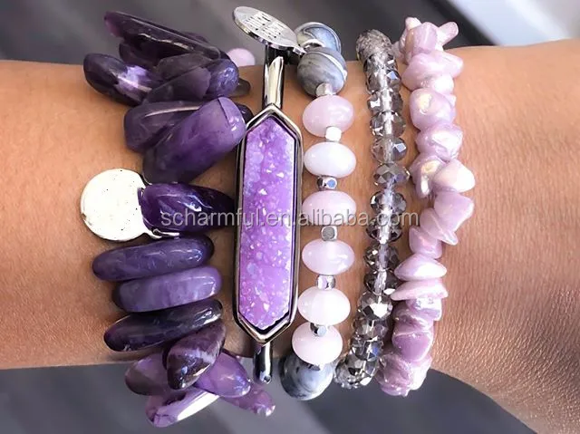 BS197024 Chic Round Gold Metal Spacer Beads Bracelet Large Turquoise Stone Bead Stretch Stack Bracelet