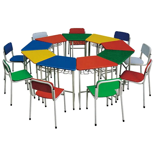 SF-36C Antique Wooden Round Kids Study Table And Chair Set For Sale Student Combine Desk