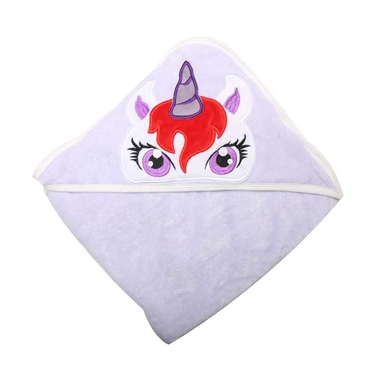 soft organic bamboo 500gsm Pink unicorn baby girl hooded towel with hood 100% cotton bamboo