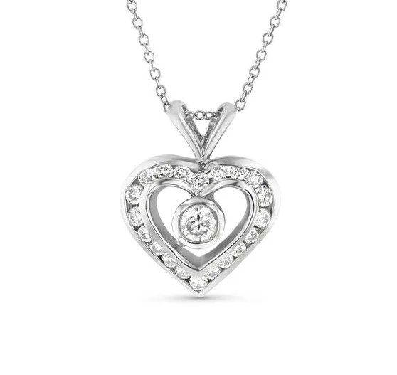 Bezel White Gold Diamond Heart Pendant in 925 Sterling Silver