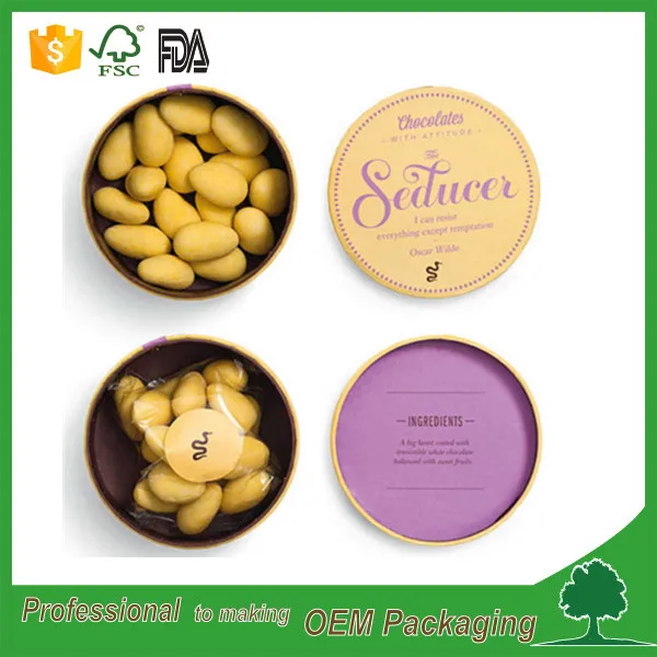 2017 Cylinder custom eco friendly craft paper round box chocolate packaging for gift with food paper insert