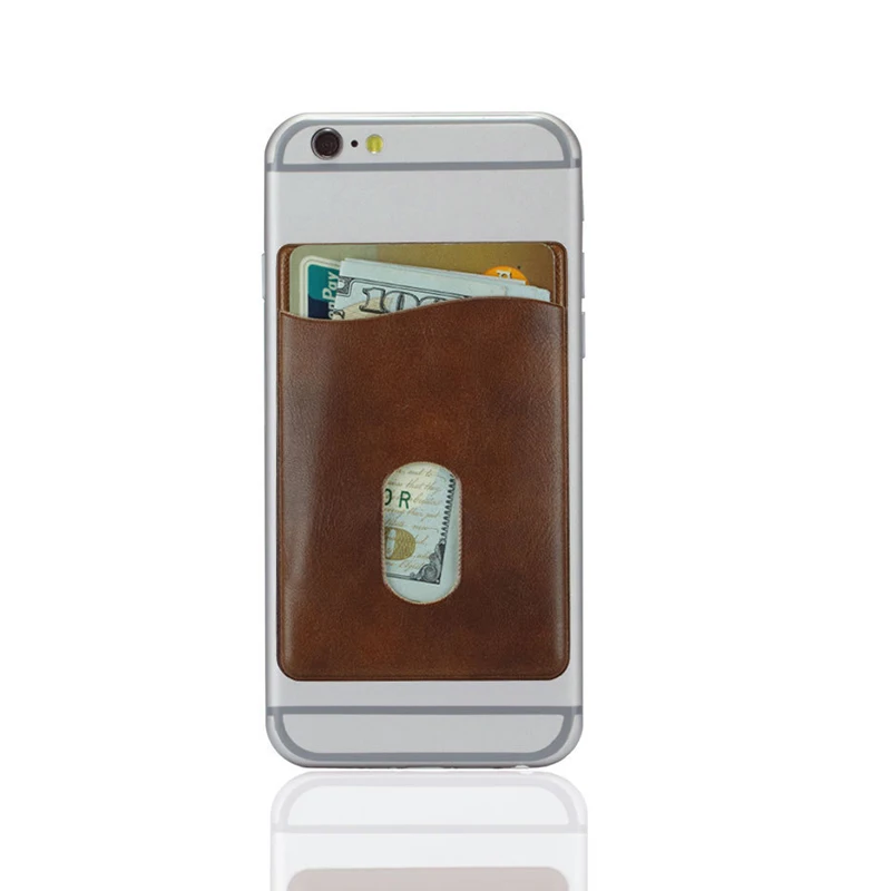 Cell Phone Wallet Ultra-slim Self Adhesive Credit Card Holder Stick on Leather Wallet For Smartphones RFID Blocking Sleeve