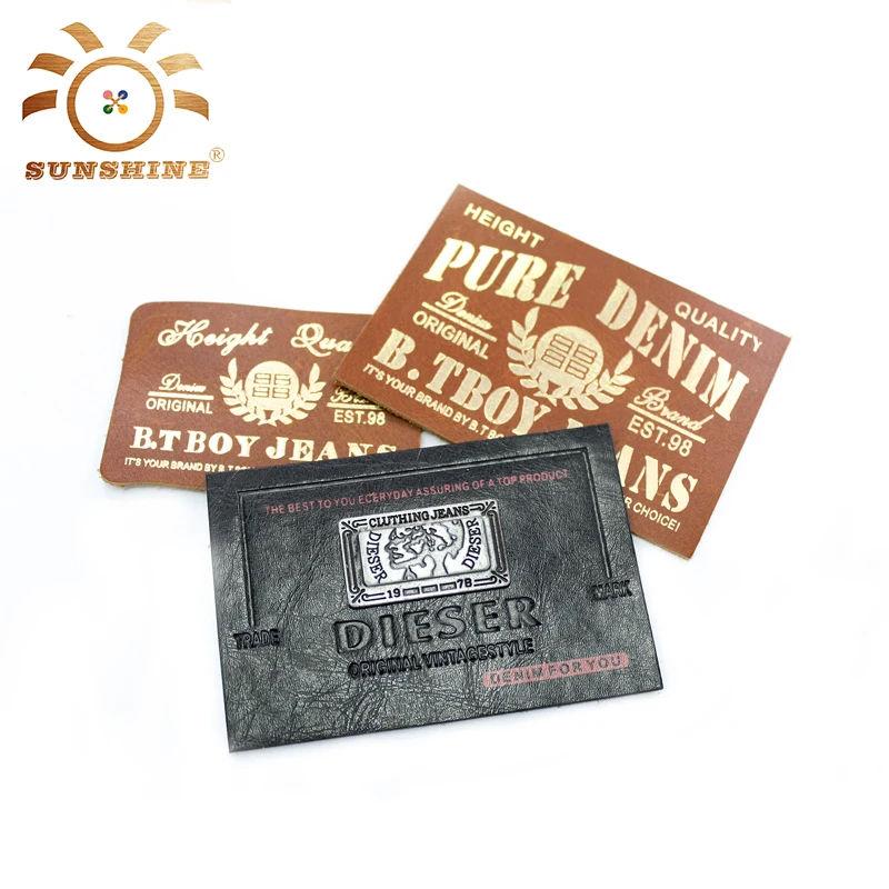 2017 Fashion Design Custom Brand Name Logo Embossed PU PU Leather Labels and Patches