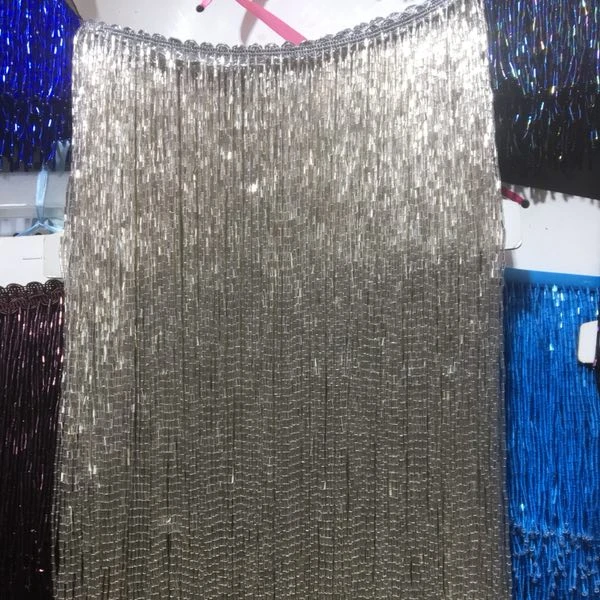 30 см ширина бусины бахрома кисточка обрезать цепь для танцевальных платьев в серебре