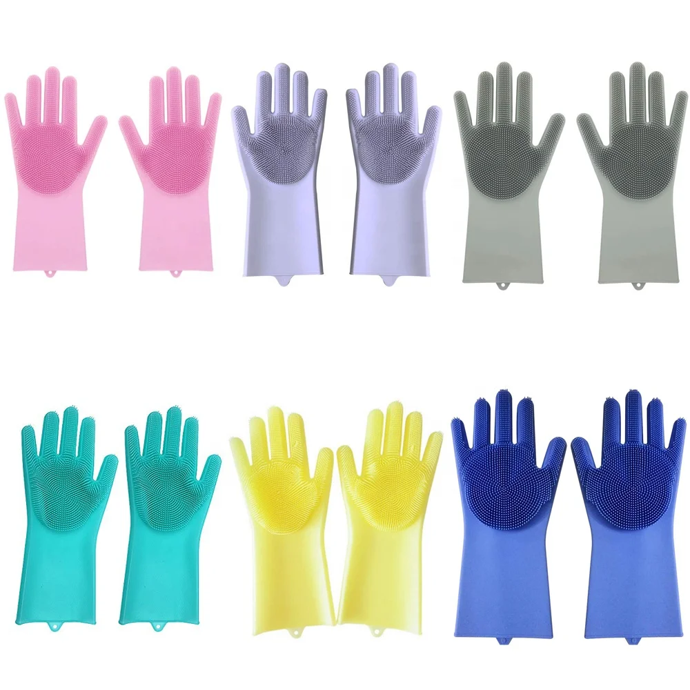 Волшебные силиконовые перчатки с моющей щеткой, многоразовые силиконовые перчатки для мытья посуды, термостойкие перчатки, кухонный инструмент для очистки