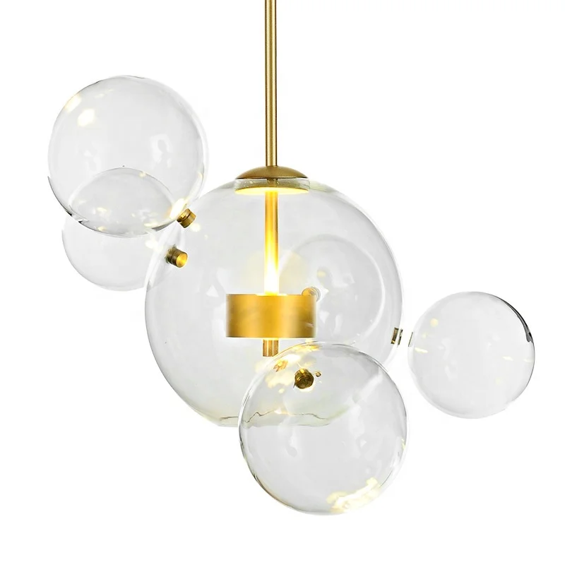 Nordic Modern Simple Decorative Brass Bubble Glass Ball LED Hanging Pendant Light