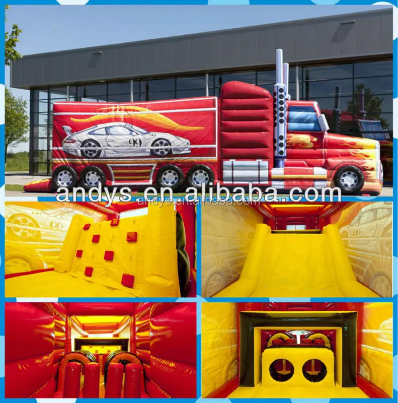 Inflatable truck obstacle game fire truck inflatable bounce house,obstacle course for kids