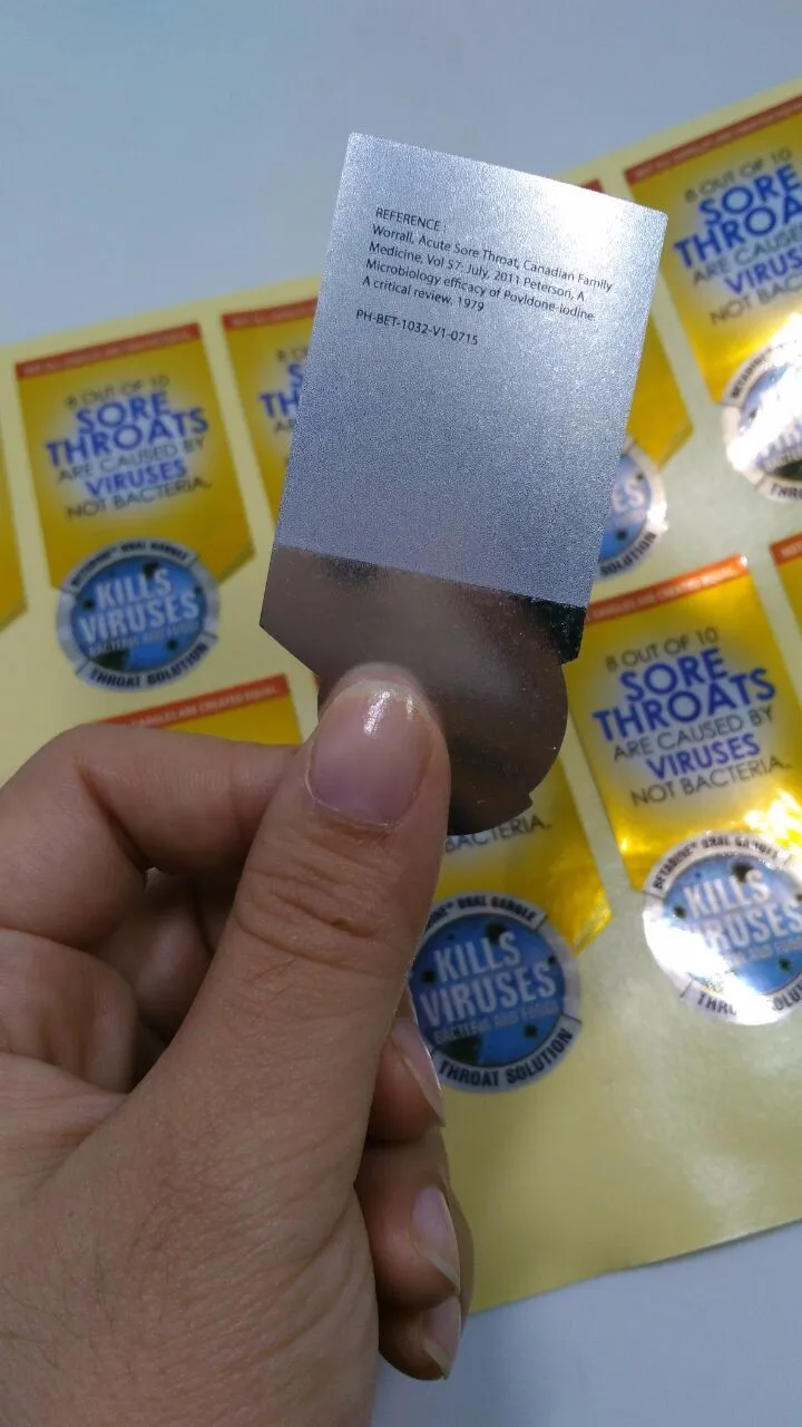 
both sides printed partial adhesive PVC silver label stickers,half glue label stickers , half adhesive label/sticker 