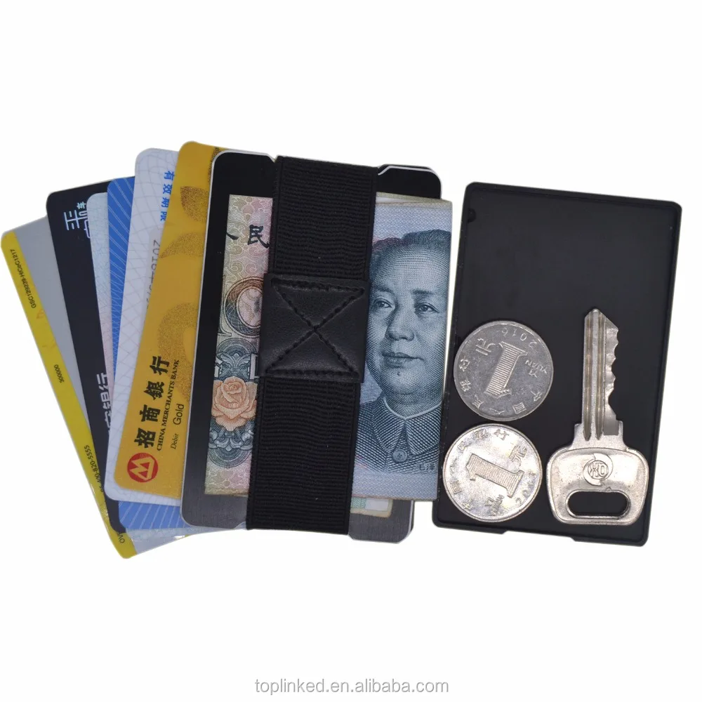 Tuopuke minimalist unique metal rfid men wallet with mini safe elastic money band and coin compartment