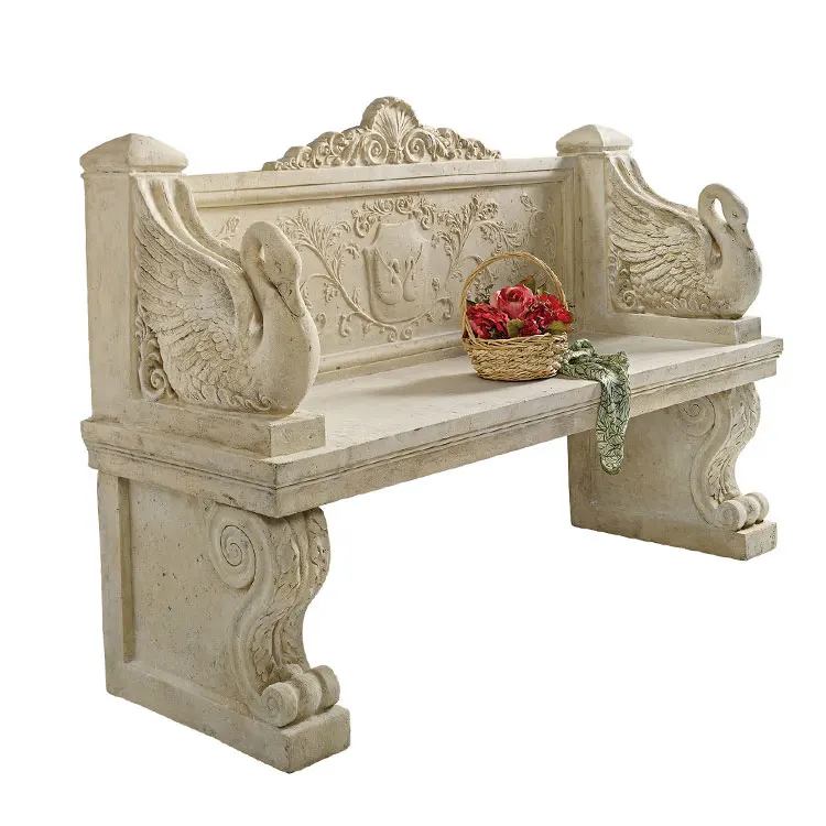 Hand Carved Natural Stone Outdoor Garden White Swan Statue Marble Bench Long Chair