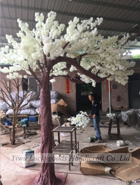 Luckygoods LG20180831 3m white silk full branch cherry blossom flower tree in pair  for wedding party events walkway decoration