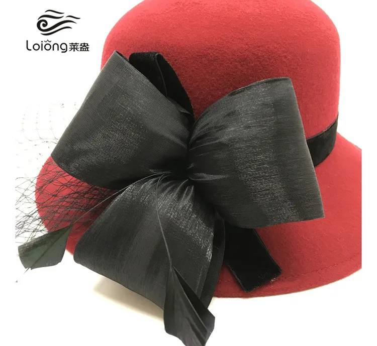 High Quality Australian Ladies Wool Felt Wedding Church Hats For Women With Bow Flower Fashion Wool Felt Cloche Bucket Hats