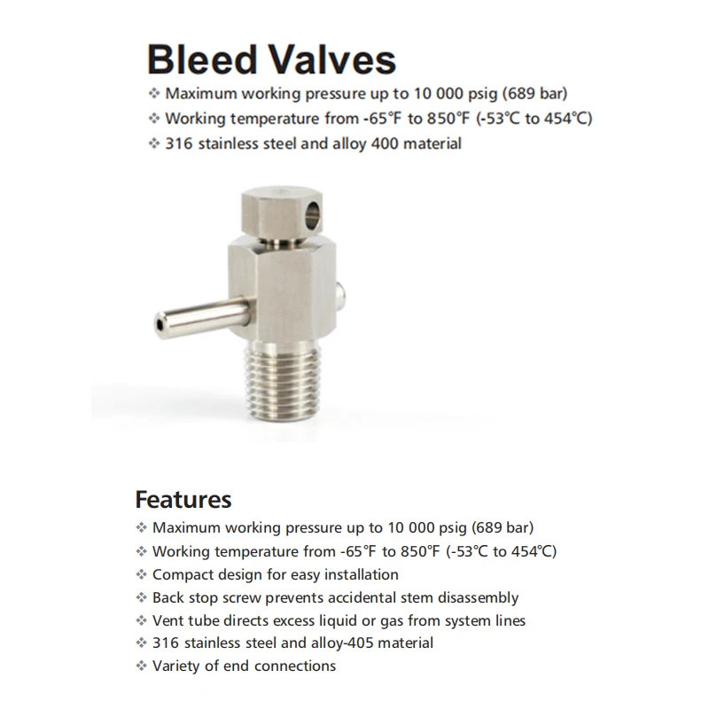 
Swagelok Stainless Steel bleeder valve 1/2 in 1/4 in Female NPT 1/8 in 1/4in 3/8in 1/2in Male NPT Threads Bleed Valves 