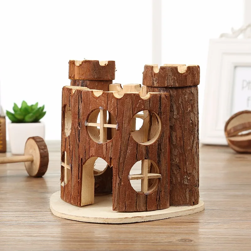 Non-toxic Natural pine wooden Chinchilla cage cabin house hutch for guinea pig rabbit