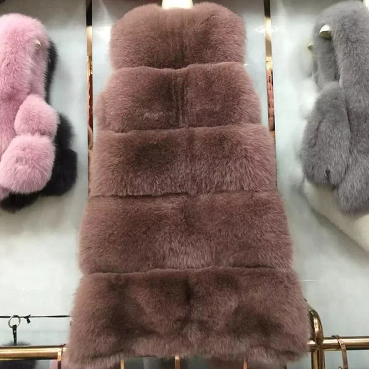 Rabbit fur vest 90 length lady long style coat with low price