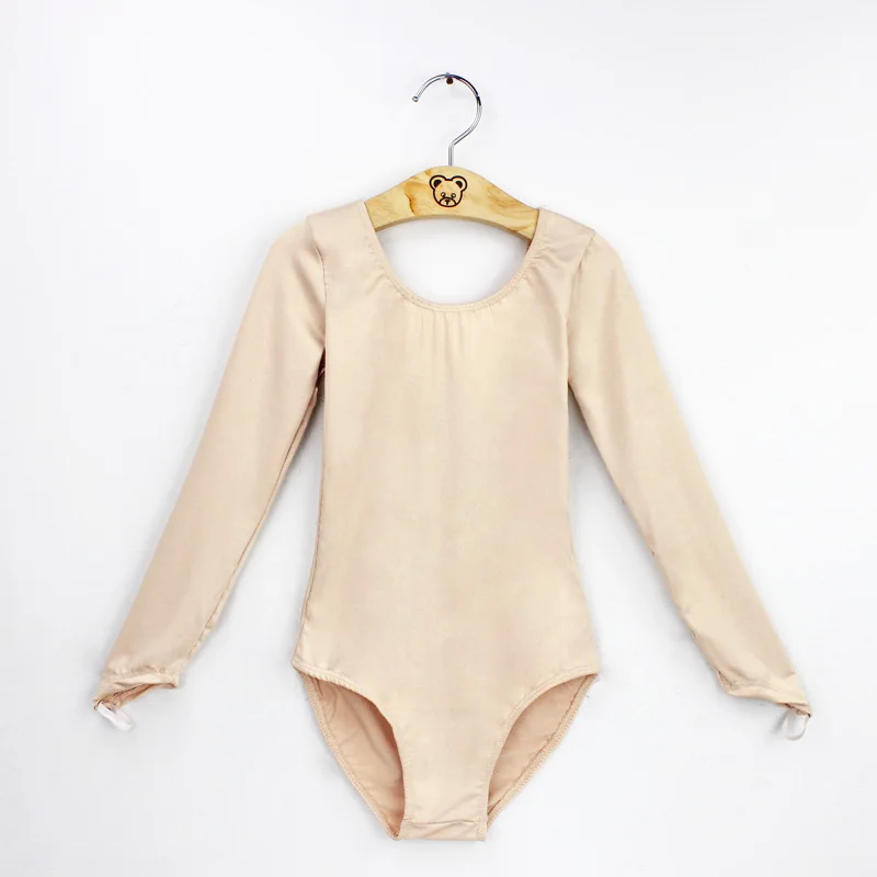 Girls Kids Nude Long Sleeve Ballet Leotards Underwear