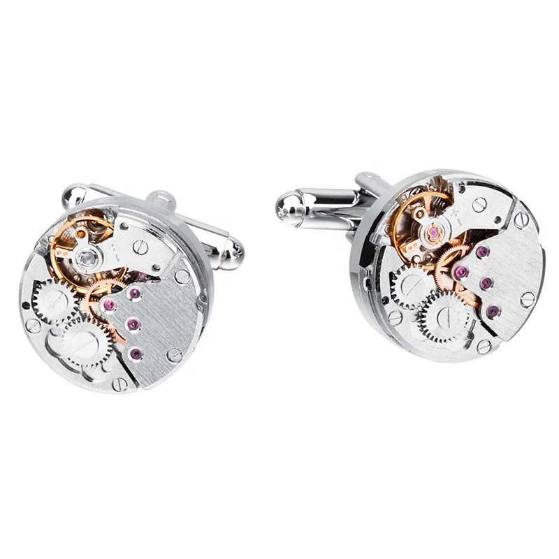 
SAVOYSHI Steampunk Watch Movement Cufflinks for Mens Shirt High Quality Silver Mechanical Gear Cuff links Gift Brand Jewelry 