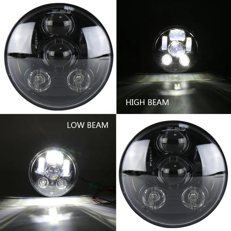 5.75 Inch Super Bright LED Headlight for Motorcycles Black Waterproof Shockproof Aluminum Metal 5.75 Motorcycles Headlights