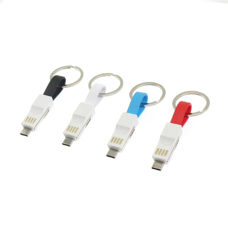 
Promotional gift keyring 3 in 1 usb power cable with Android,Type C and Micro usb connectors 