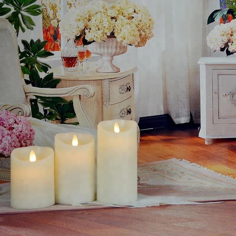 smokeless real wax Artificial Candle LED Ivory Flameless Candle Set with Gift Box