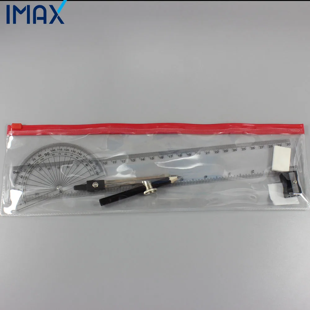 customized set,hot selling pencil compass and 30 cm ruler with pvc bag