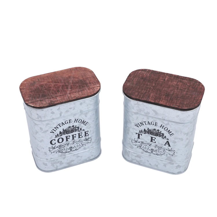 China Factory Gift Vintage Tea Tin Packaging Coffee Metal Box With Wooden Lid
