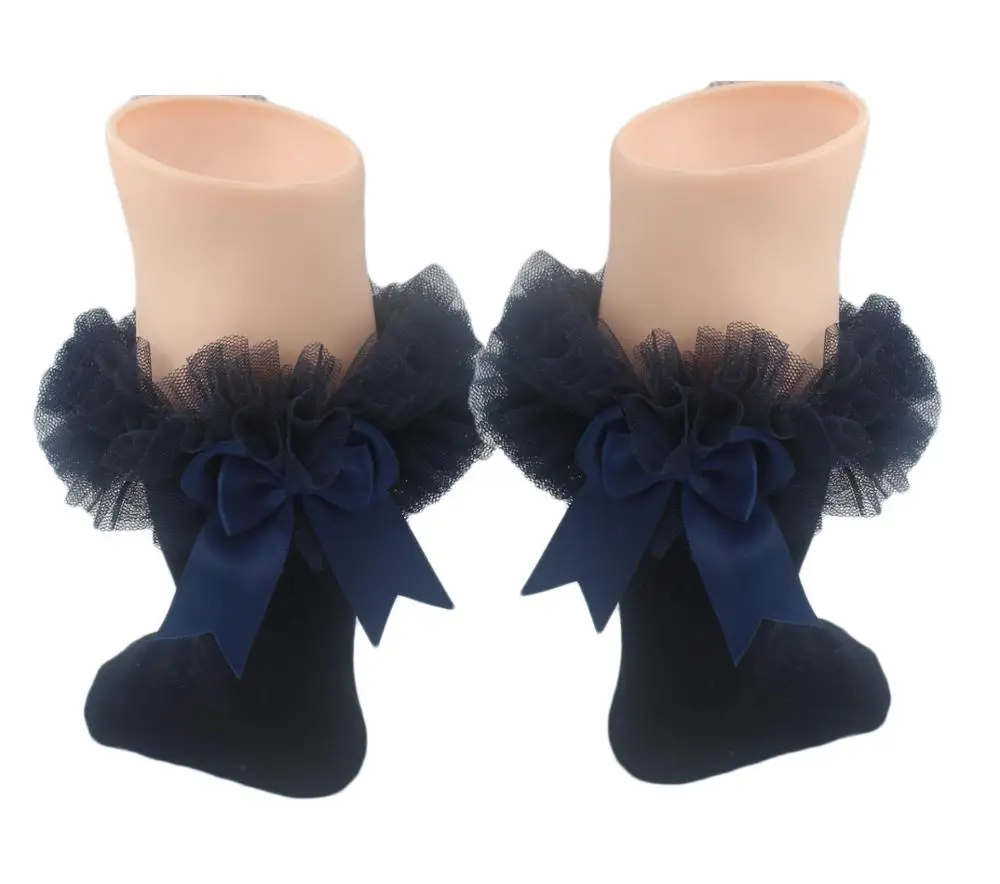 Горячая Распродажа 2021, вязаные милые детские носки с кружевной отделкой и бантом