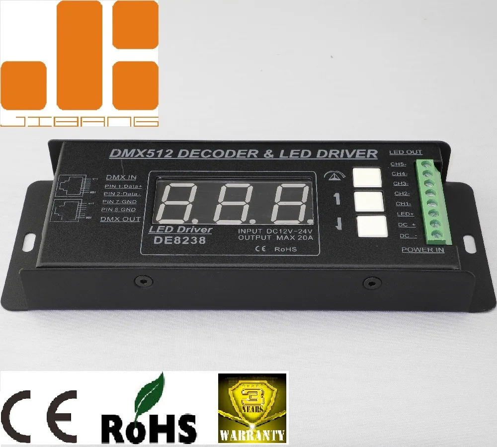 RGB+CCT 5CH Digital Tube Display DC12-24V Constant Voltage LED DMX512 DecoderDE8238