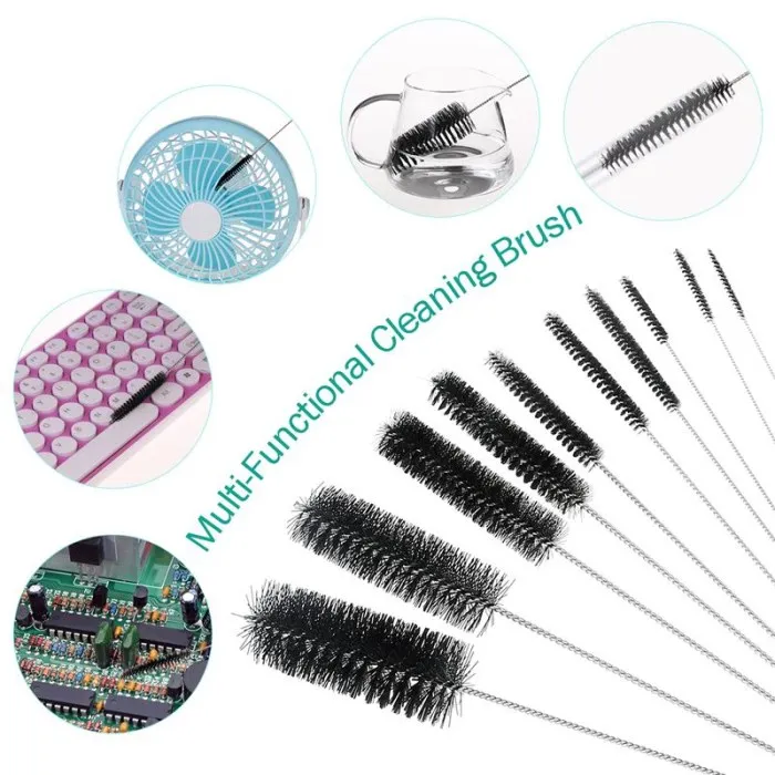 10pcs Nylon Tube Brushes Kit Nylon Skinny Pipe Tube Cleaner Set for Drinking Straws / Glasses / Keyboards / Jewelry Cleaning