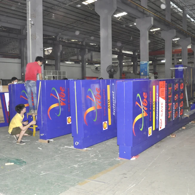 gas station equipment LED illuminated pylon signs light steel steel structure for petrol station steel canopy