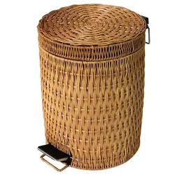 Bamboo Pedal Trash can,Round Simple Easy to Clean Garbage Can with Lid Home Living Room Bedroom Kitchen Bathroom Natural Paper B