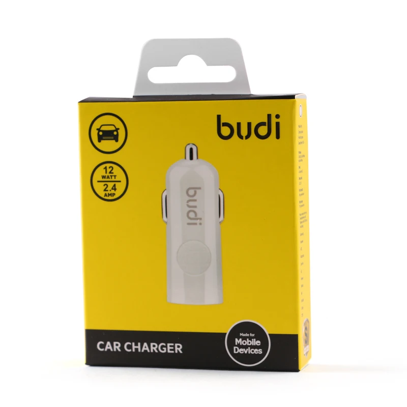 Budi car charger wholesales mini size single usb car charger can speed 2.4Amp 12W super power for power delivery