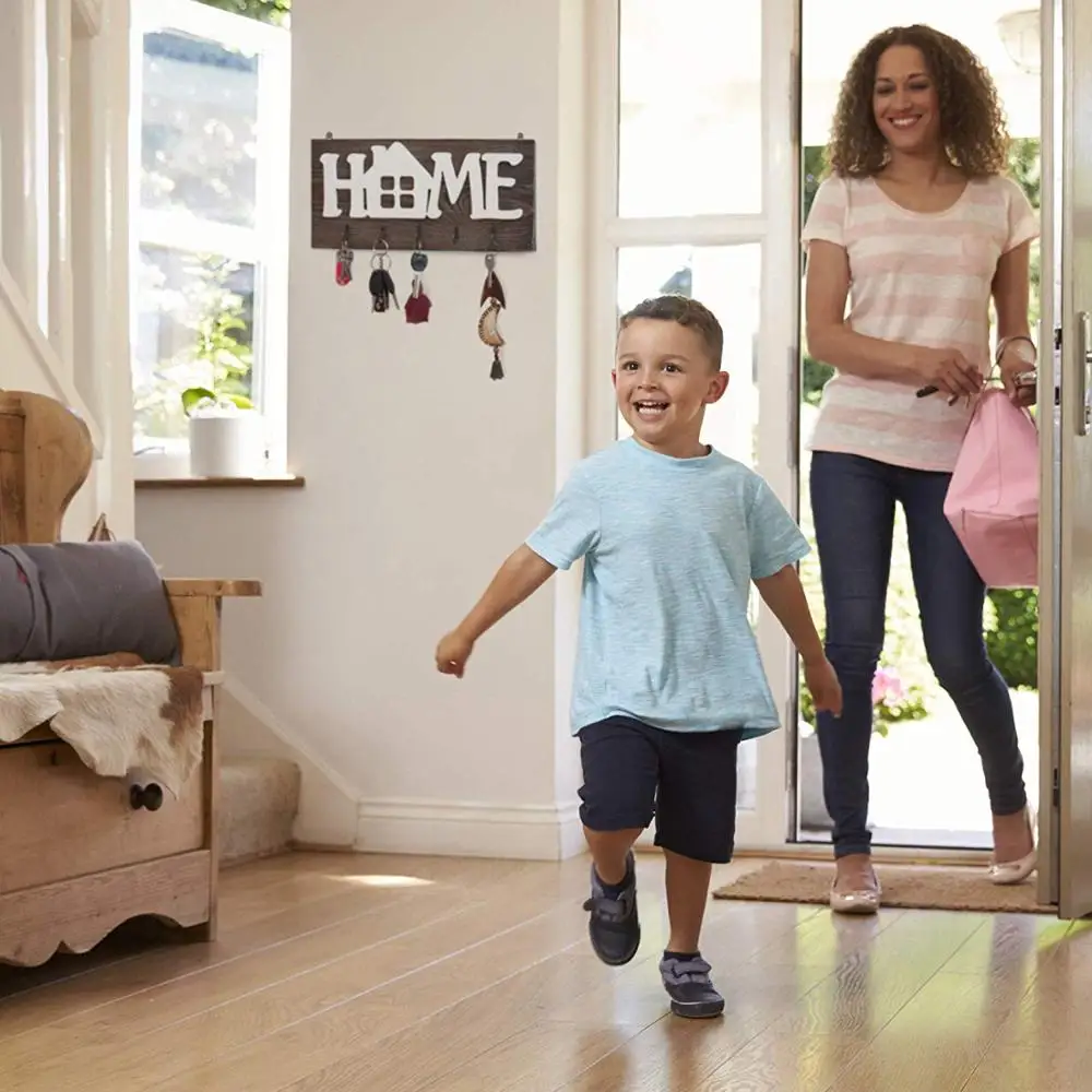 Key Holder for Wall  Home  Natural Wood | Decorative Key Hooks Ring Holder w/ 5 Hooks, Rustic House Holder for Living Area, Ki