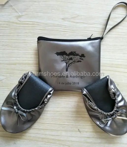 Custom Dancing foldable shoes silver ballroom roll up dance shoes with soft sole