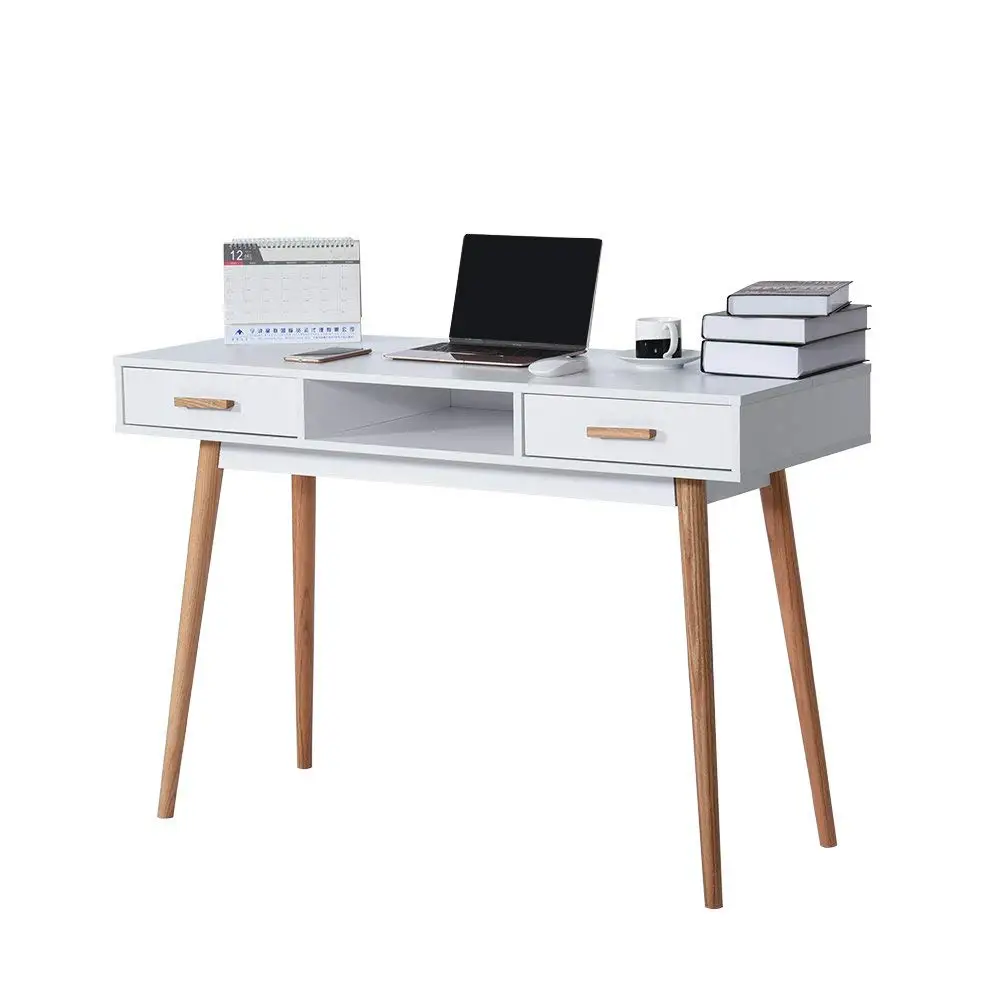 
custom cheap laminated modern white Wood Long furniture home Office table wooden Desk with Oak Leg 