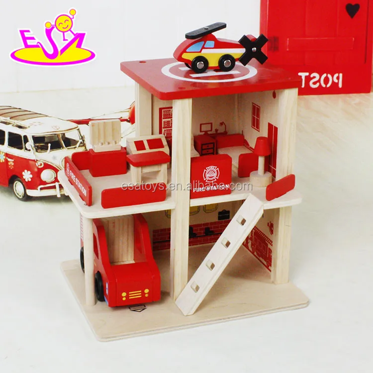 
Wholesale cheap toy fire station wooden garage toy for children W04B030 