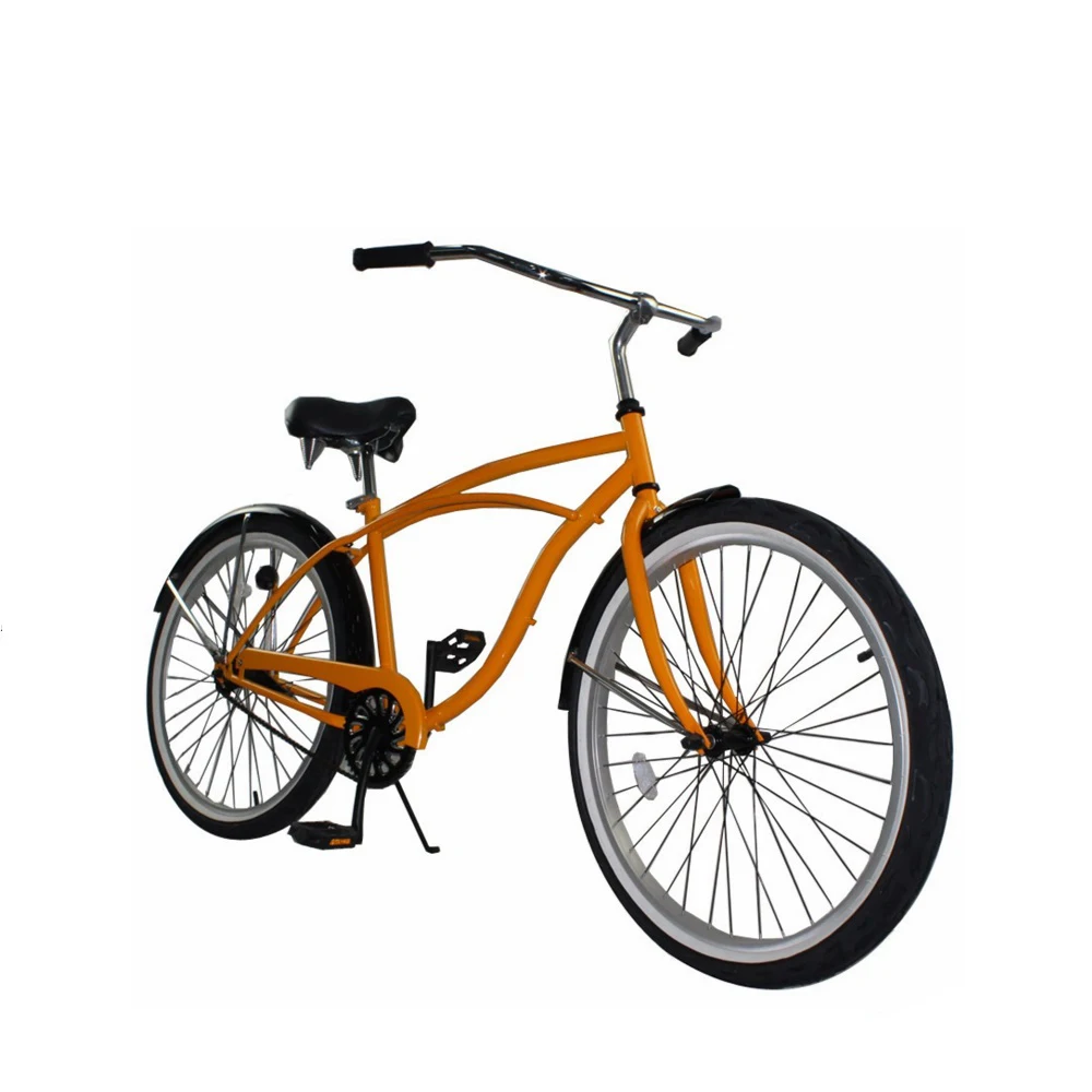 26 Inch chopper lowrider adult bicycle yellow mens stretch beach cruiser bike