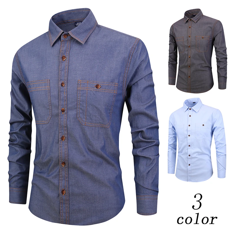 Wholesale casual long sleeve light color denim mens shirts