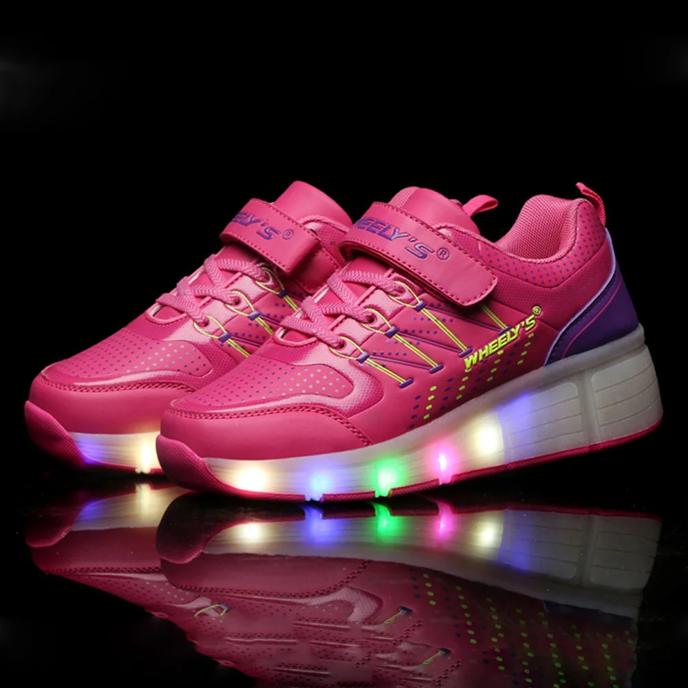 New 2016 Summer Child Wheely s Kids LED Light Heelys Roller Skate Girls Shoes Sneakers With