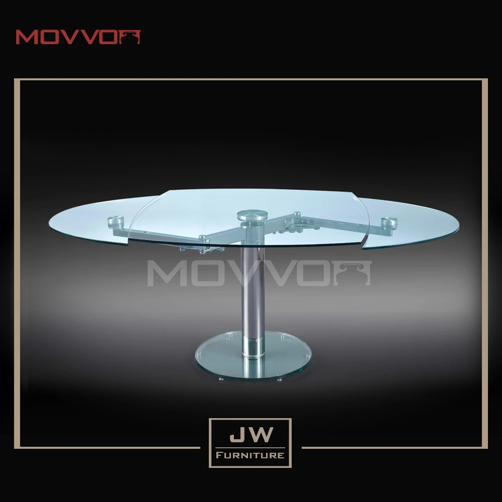 
Home furniture general use best design steel chromed frame extendable oval glass dining table for modern style 
