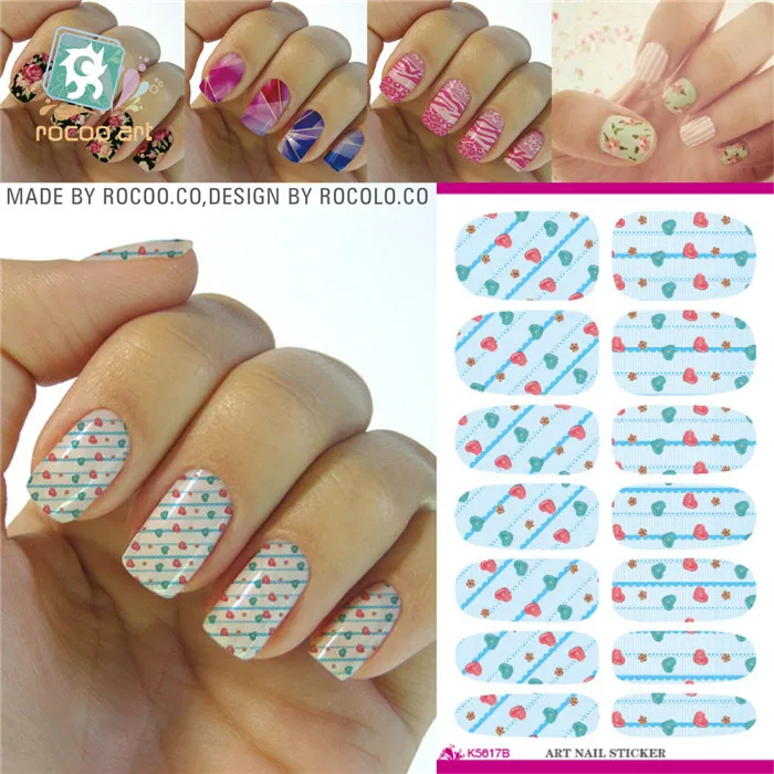 K5617 Water Transfer Foils Nail Art Sticker Colored Love Heart Design Manicure Wraps Decor Decals Minx