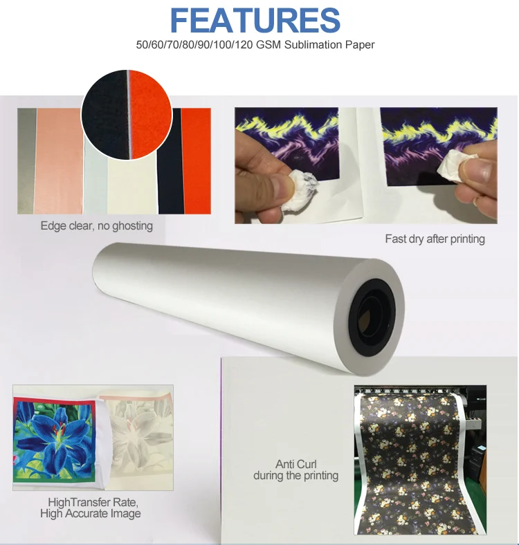 High Quality  Size Sublimation Paper Dye Sublimation Inkjet Transfer Paper for Textile