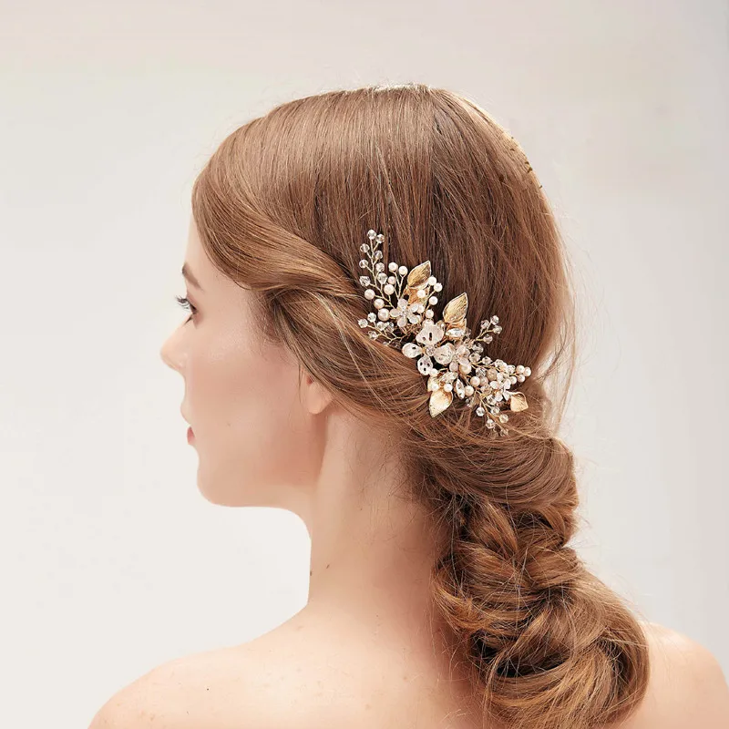 Fashion Flower Shape Crystal Rhinestone Handmade  Hair Comb For Women