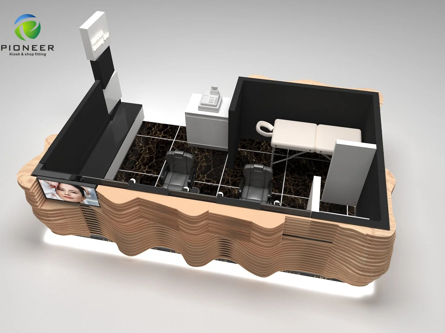 
Pioneer Customized Eyebrow Threading Display Kiosk 3D Design 