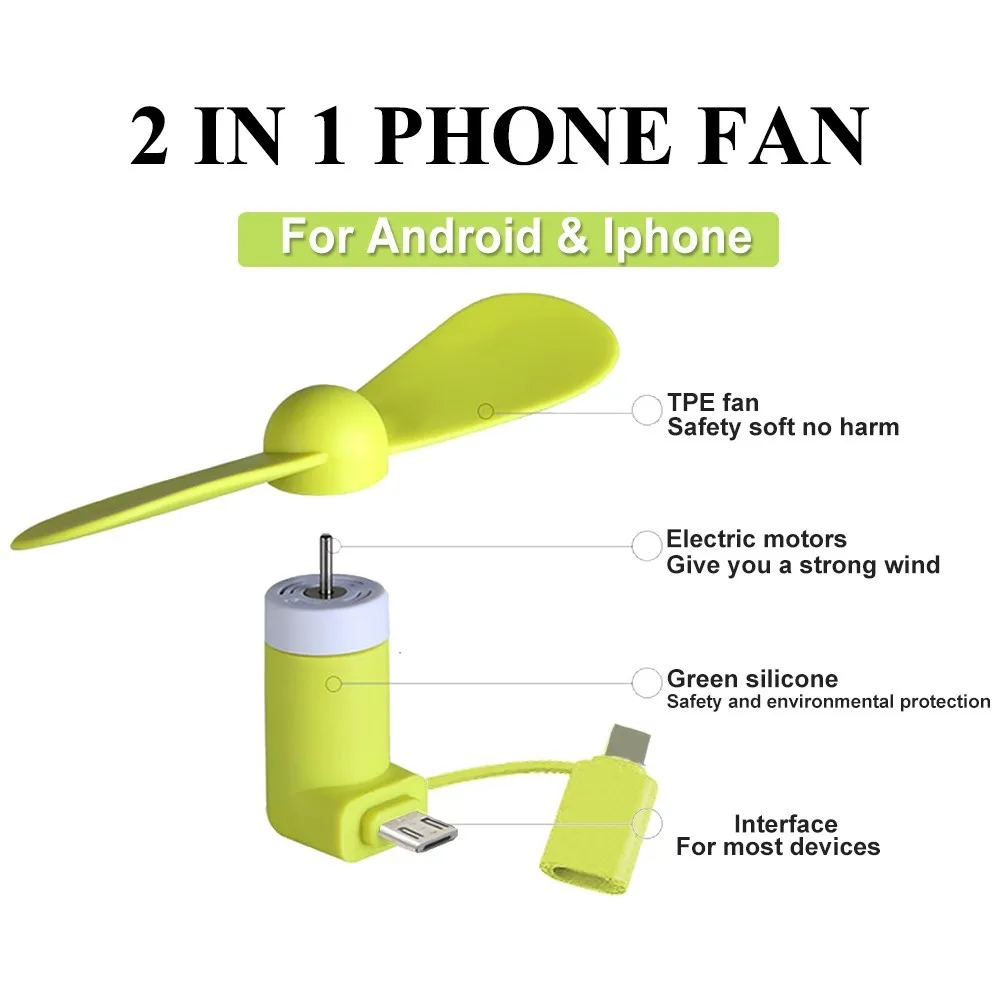 Portable Phone Fan Colorful and Powerful 2-in-1 Fans for iPhone for iPad Android Smartphone Summer for iPhone Accessories