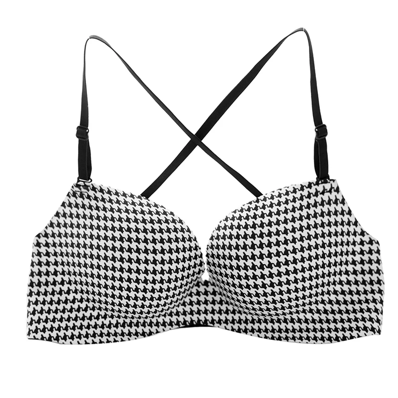 
Fashionable Girls Black and White Plaid Molded One Piece Bra 