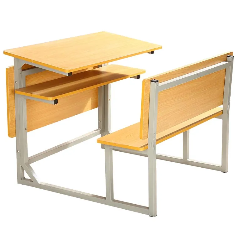 Customized top quality student table and chair school furniture Double desk and bench